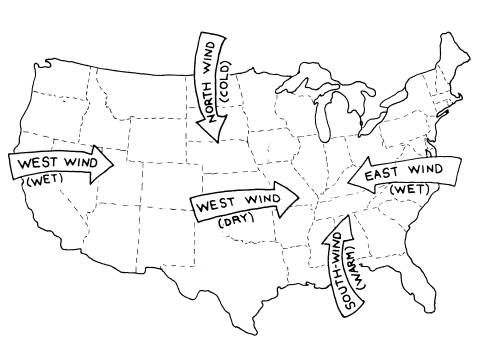 USA Map On Wind Directions