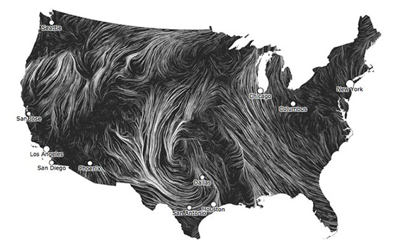 USA Map On Winter Wind Patterns